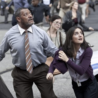 Laurence Fishburne stars as Perry White and Rebecca Buller stars as Jenny Olsen in Warner Bros. Pictures' Man of Steel (2013)