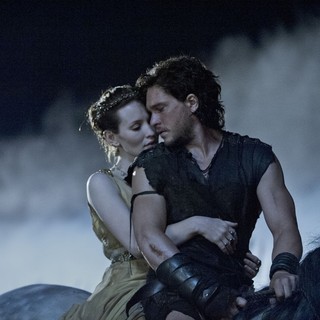 Emily Browning stars as Cassia and Kit Harington stars as Milo in TriStar Pictures' Pompeii (2014)