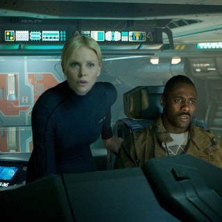 Charlize Theron stars as Meredith Vickers and Idris Elba stars as Captain Janek in 20th Century Fox's Prometheus (2012)