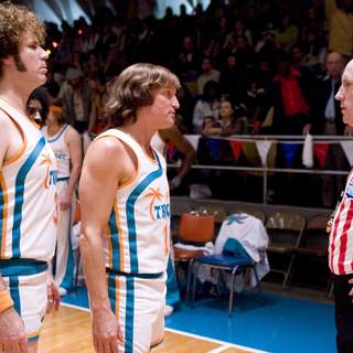 Will Ferrell (left), Woody Harrelson (center) and Matt Walsh (right) in New Line Cinema's SEMI-PRO. Photo Credit: Frank Masi.