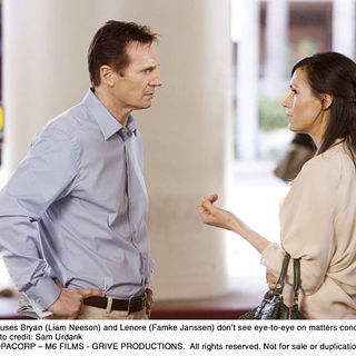 Liam Neeson stars as Bryan Mills and Famke Janssen stars as Lenore in The 20th Century Fox's Taken (2009). Photo credit by Sam Urdank.