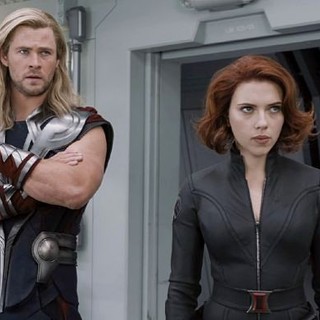 Chris Hemsworth stars as Thor and Scarlett Johansson stars as Natasha Romanoff/Black Widow in Walt Disney Pictures' The Avengers (2012)