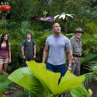 Luis Guzman, Vanessa Hudgens, Josh Hutcherson, The Rock and Michael Caine in Warner Bros. Pictures' Journey 2: The Mysterious Island (2012)