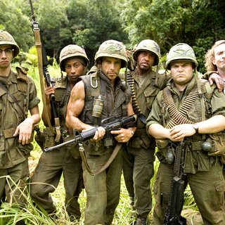 Jay Baruchel,Brandon Jackson, Ben Stiller, Robert Downey Jr., Jack Black and Steve Coogan in DreamWorks Pictures' Tropic Thunder (2008). Photo credit by Merie Weismiller Wallace.