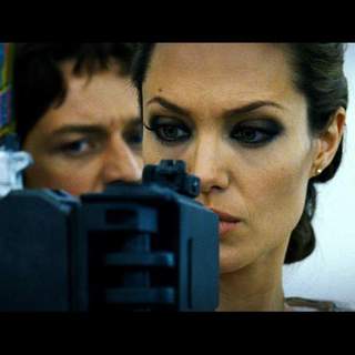 Angelina Jolie as Fox and James McAvoy as Wesley in Universal Pictures' Wanted (2008)