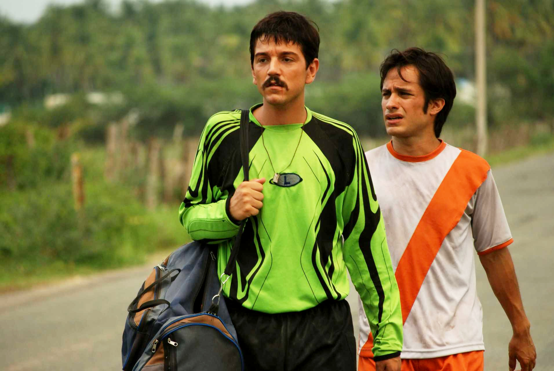 Diego Luna stars as Beto and Gael Garcia Bernal stars as Tato in Sony Pictures Classics' Rudo y Cursi (2009). Photo credit by Ivonne Venegas.