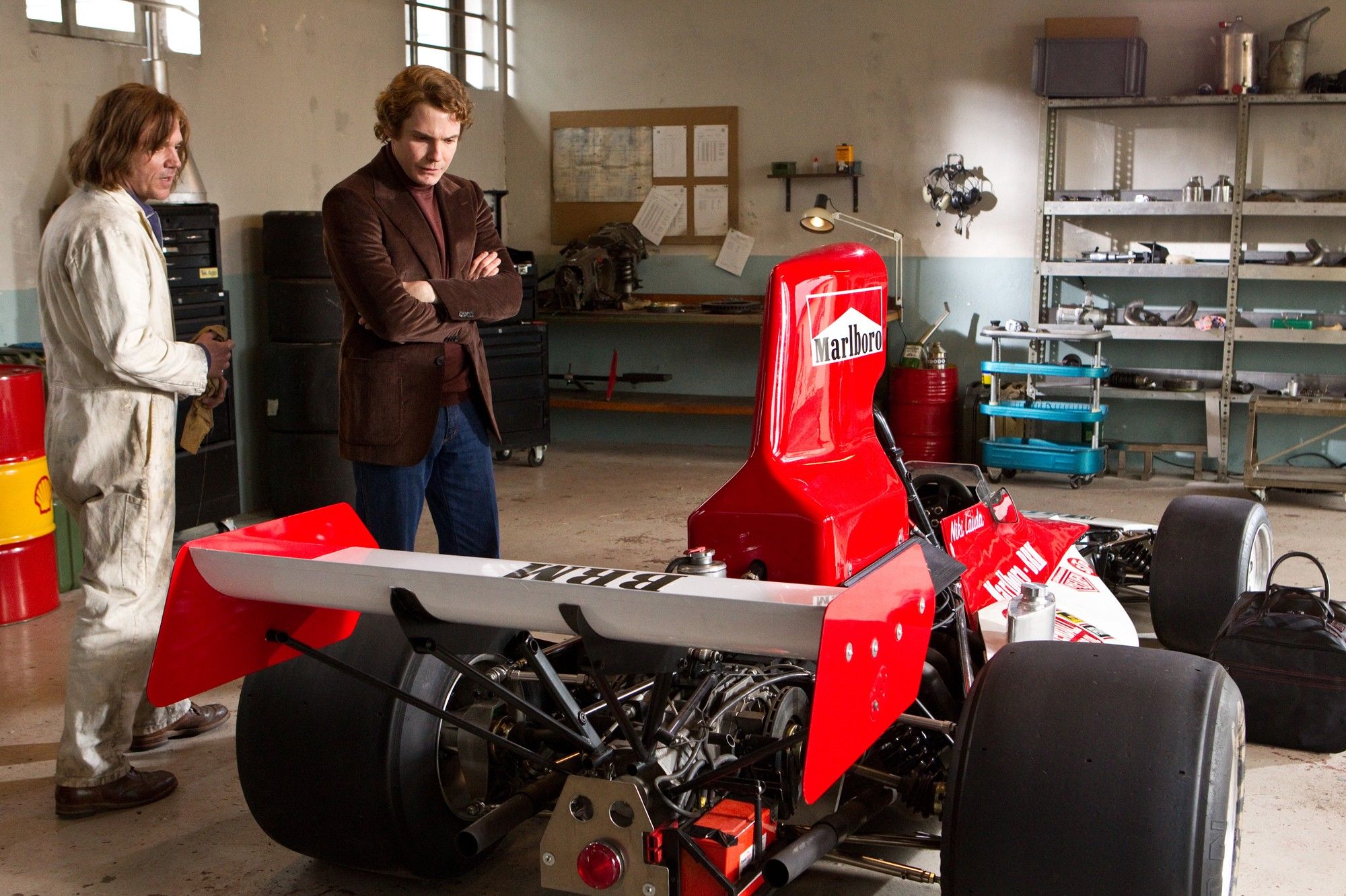 Chris Hemsworth stars as James Hunt and Daniel Bruhl stars as Niki Lauda in Universal Pictures' Rush (2013)