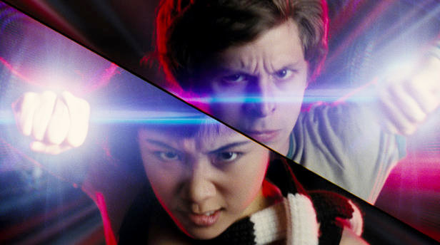 Michael Cera stars as Scott Pilgrim and Ellen Wong stars as Knives Chau in 