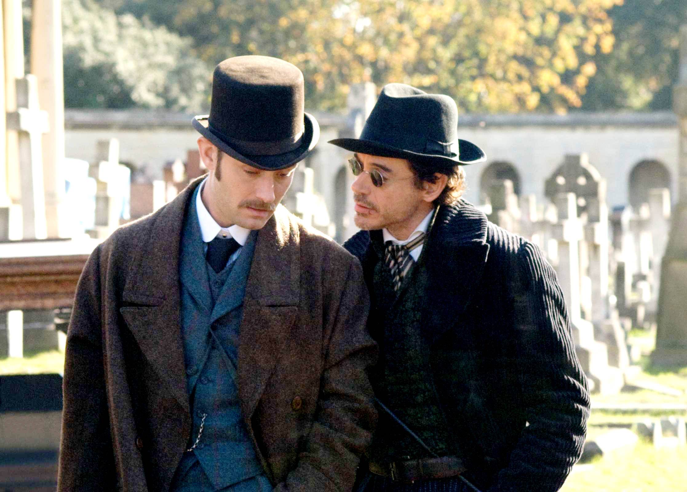 Jude Law stars as Dr. John Watson and Robert Downey Jr. stars as Sherlock Holmes in Warner Bros. Pictures' Sherlock Holmes (2009). Photo credit by Alex Bailey.