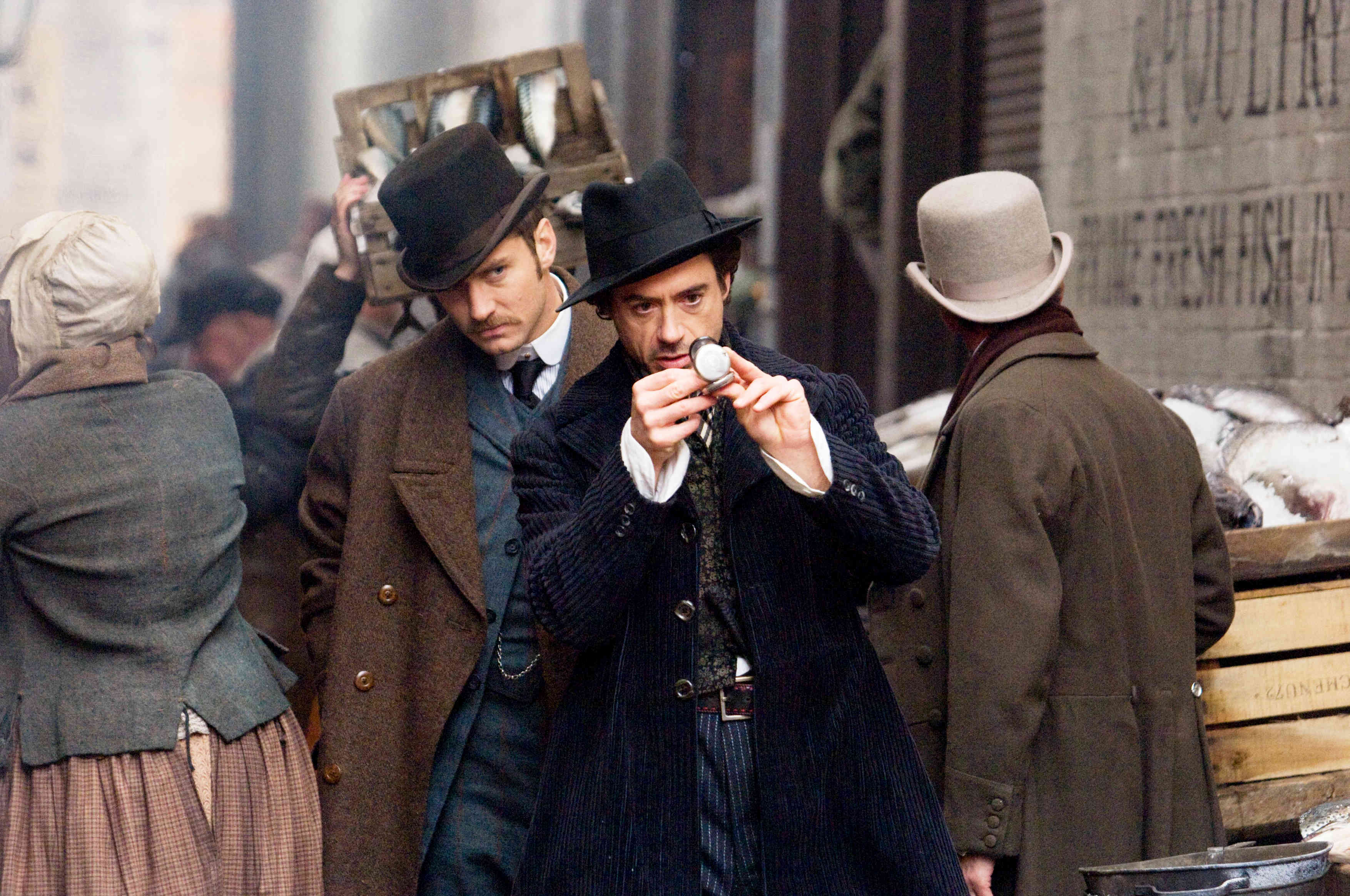 Jude Law stars as Dr. John Watson and Robert Downey Jr. stars as Sherlock Holmes in Warner Bros. Pictures' Sherlock Holmes (2009)