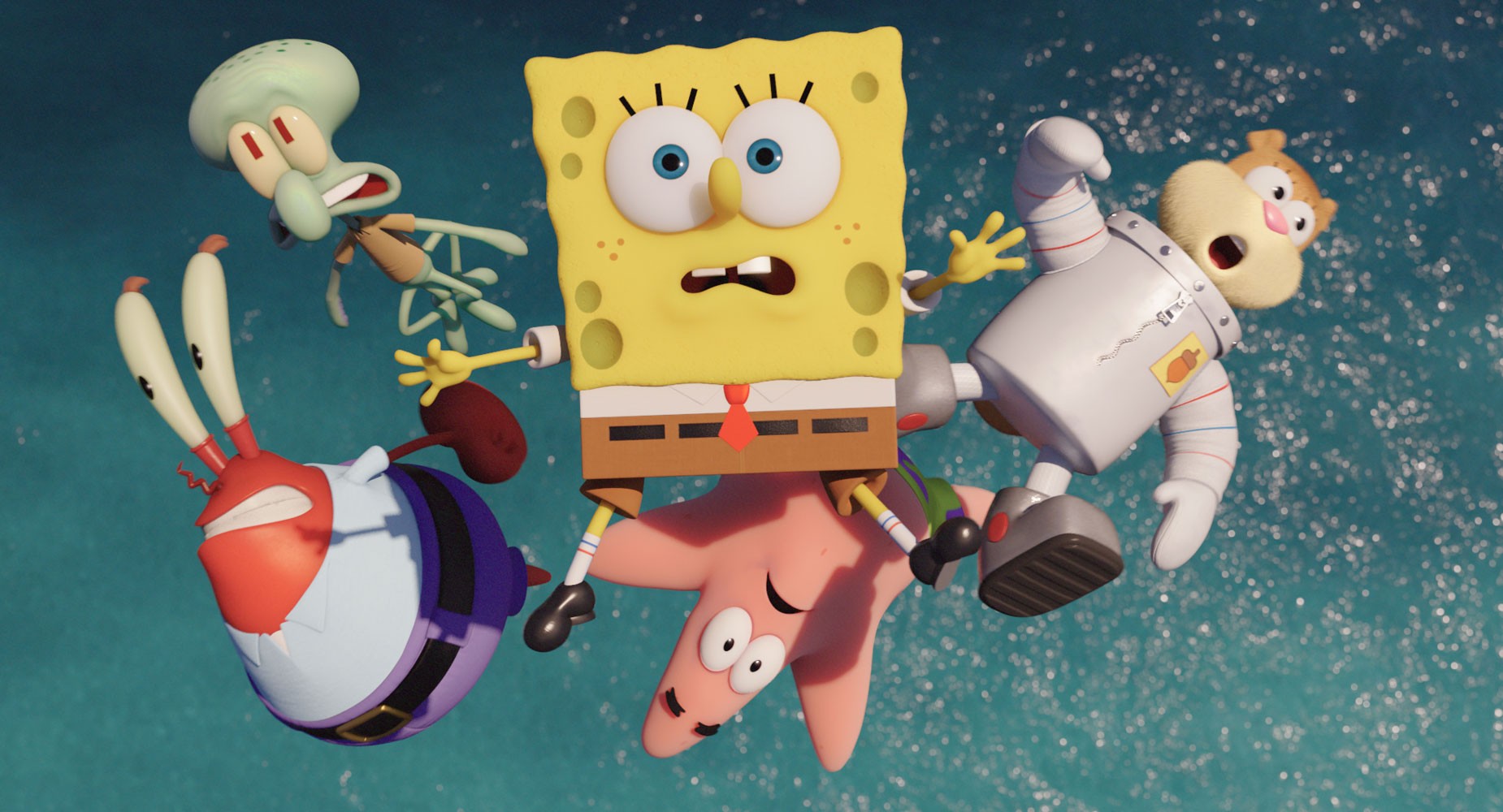 Mr. Krabs, Squidward Tentacles, Patrick Star, SpongeBob SquarePants and Sandy in Paramount Pictures' The SpongeBob Movie: Sponge Out of Water (2015)