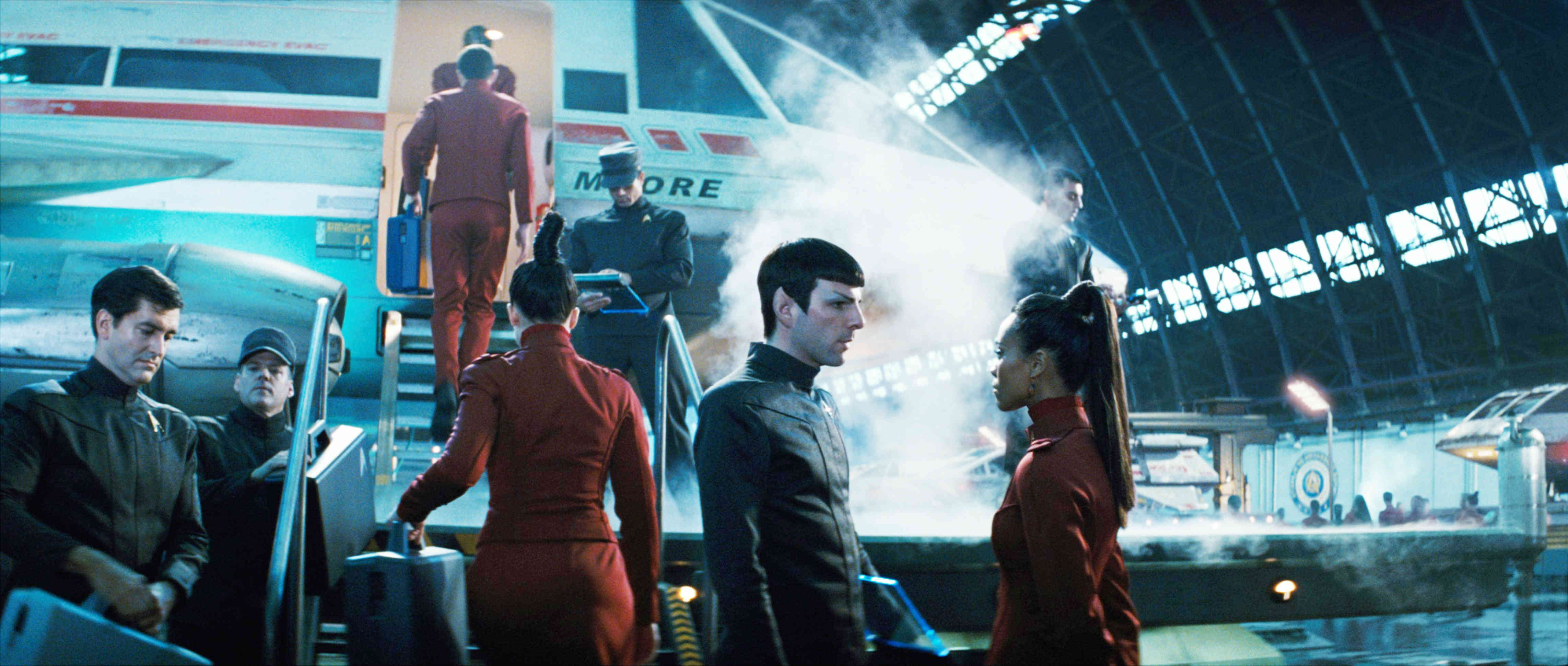 Zachary Quinto stars as Spock and Zoe Saldana stars as Nyota Uhura in Paramount Pictures' Star Trek (2009)