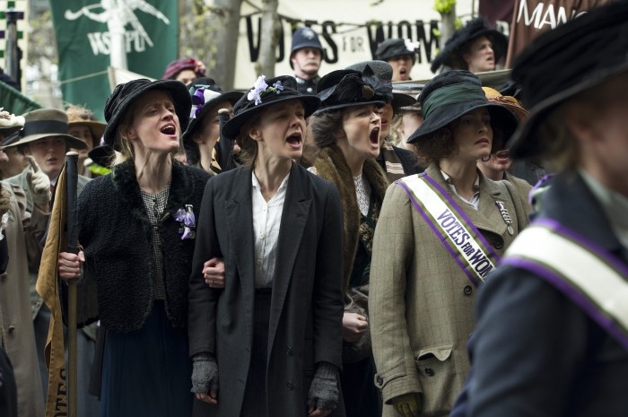 Carey Mulligan stars as Maud Watts and Helena Bonham Carter stars as Edith Ellyn in Focus Features' Suffragette (2015)