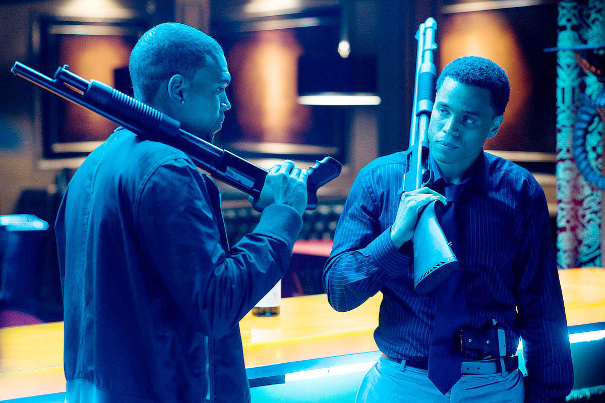 Chris Brown stars as Jesse Attica and Michael Ealy stars as Jake Attica in Screen Gems' Takers (2010)