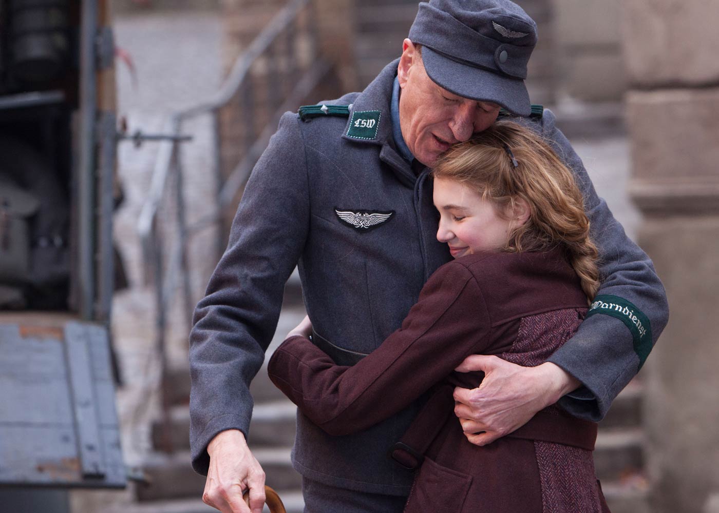 Geoffrey Rush stars as Hans Hubermann and Sophie Nelisse stars as Liesel Meminger in 20th Century Fox's The Book Thief (2013)