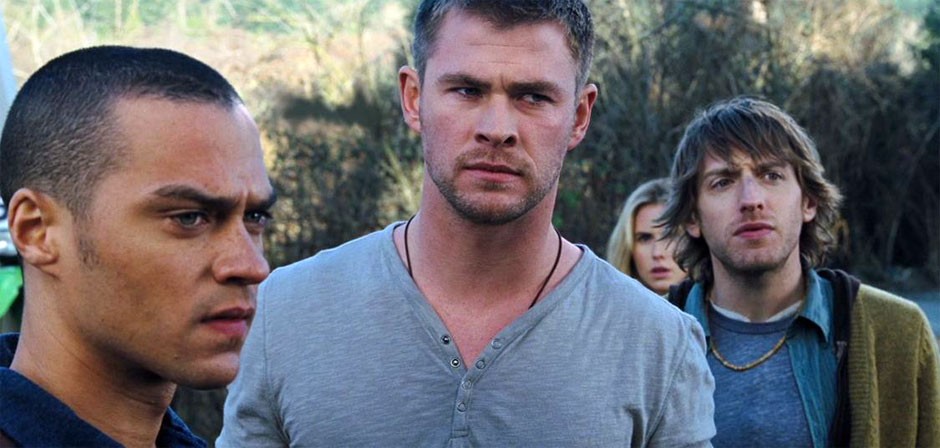 Jesse Williams, Chris Hemsworth, Anna Hutchison and Fran Kranz in Lionsgate Films' The Cabin in the Woods (2012)