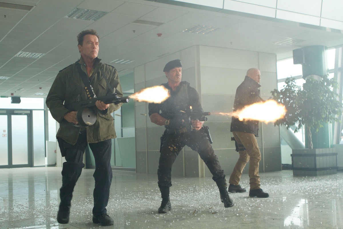 Arnold Schwarzenegger, Sylvester Stallone and Bruce Willis in Lionsgate Films' The Expendables 2 (2012)