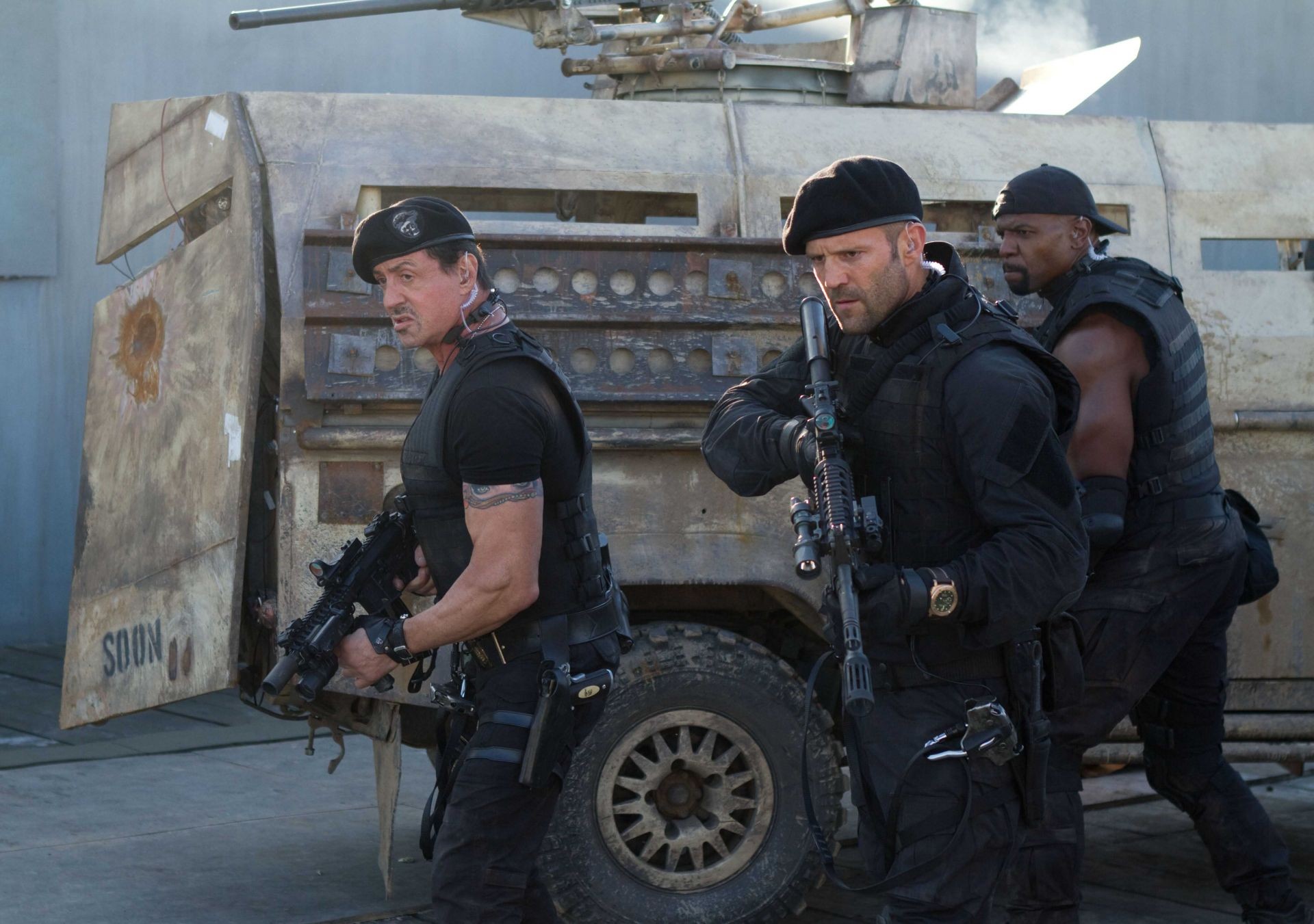 Sylvester Stallone, Jason Statham and Terry Crews in Lionsgate Films' The Expendables 2 (2012)