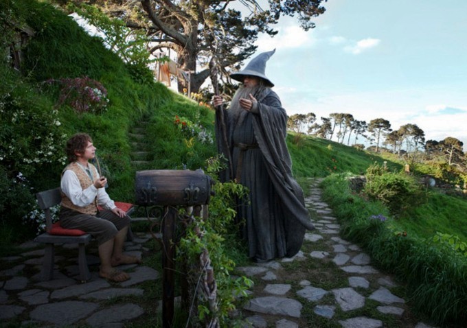 Martin Freeman stars as Bilbo Baggins and Ian McKellen stars as Gandalf in Warner Bros. Pictures' The Hobbit: An Unexpected Journey (2012)