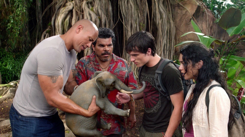 The Rock, Luis Guzman, Josh Hutcherson and Vanessa Hudgens in Warner Bros. Pictures' Journey 2: The Mysterious Island (2012)