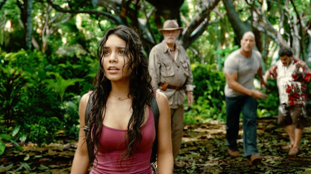 Vanessa Hudgens, Michael Caine, The Rock and Luis Guzman in Warner Bros. Pictures' Journey 2: The Mysterious Island (2012)