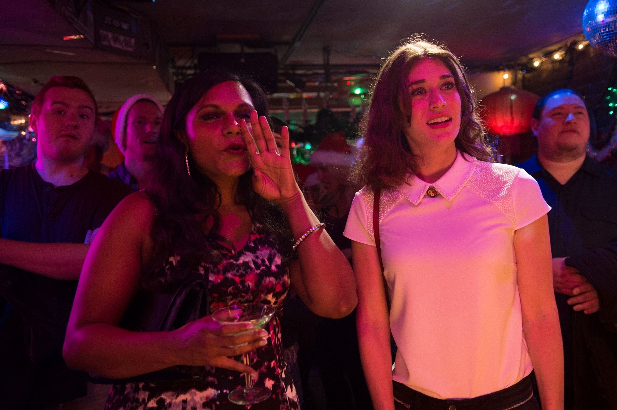 Mindy Kaling and Lizzy Caplan (stars as Diana) in Columbia Pictures' The Night Before (2015)