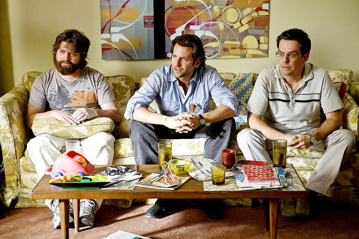 Zach Galifianakis, Bradley Cooper and Ed Helms in Warner Bros. Pictures' The Hangover (2009)