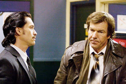 Clifton Collins Jr. stars as Stingray and Dennis Quaid stars as Aidan Breslin in Lions Gate Films' The Horsemen (2009)