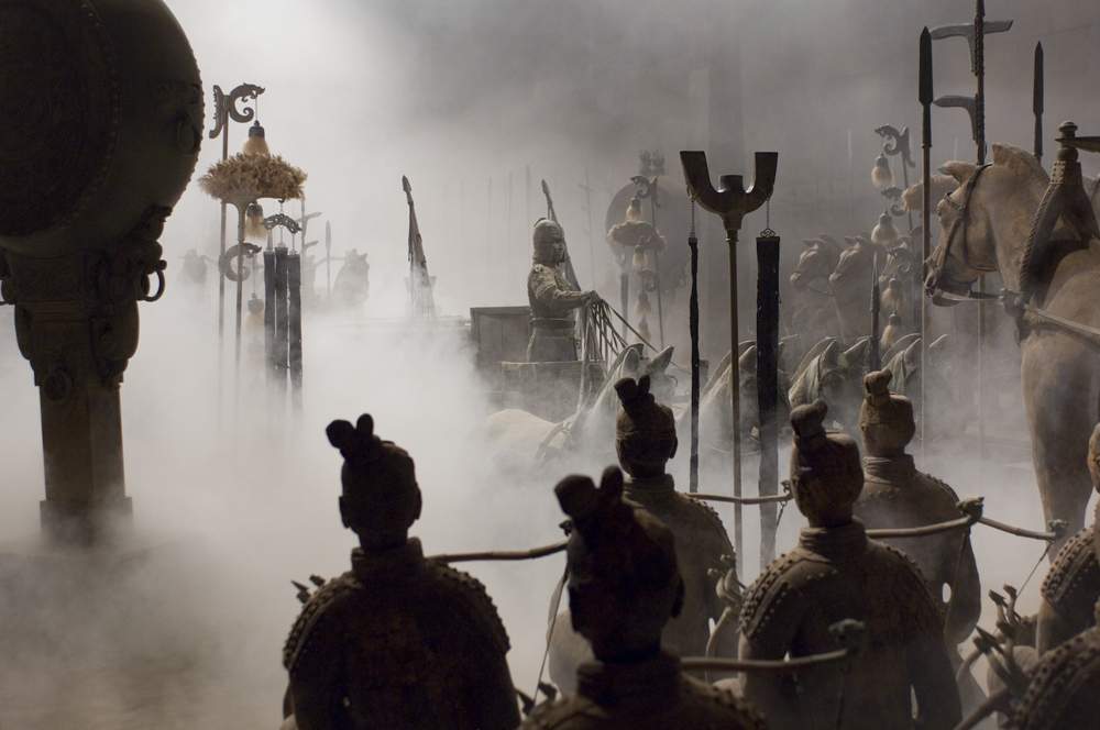 JET LI as the vicious Han Emperor rides among his Terra Cotta Warriors in The Mummy: Tomb of the Dragon Emperor.