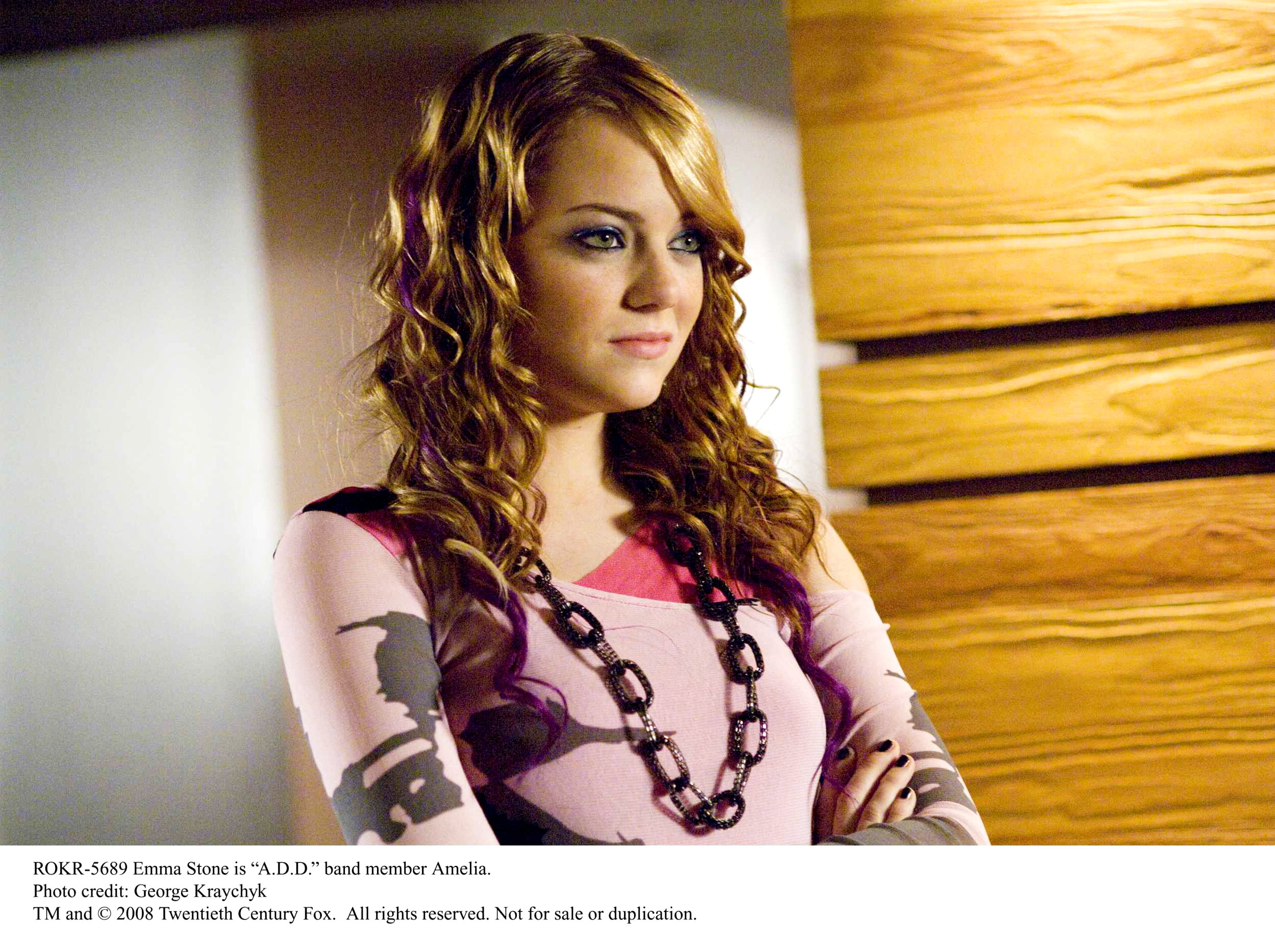 Emma Stone stars as Amelia in 20th Century Fox's The Rocker (2008). Photo credit by George Kraychyk.