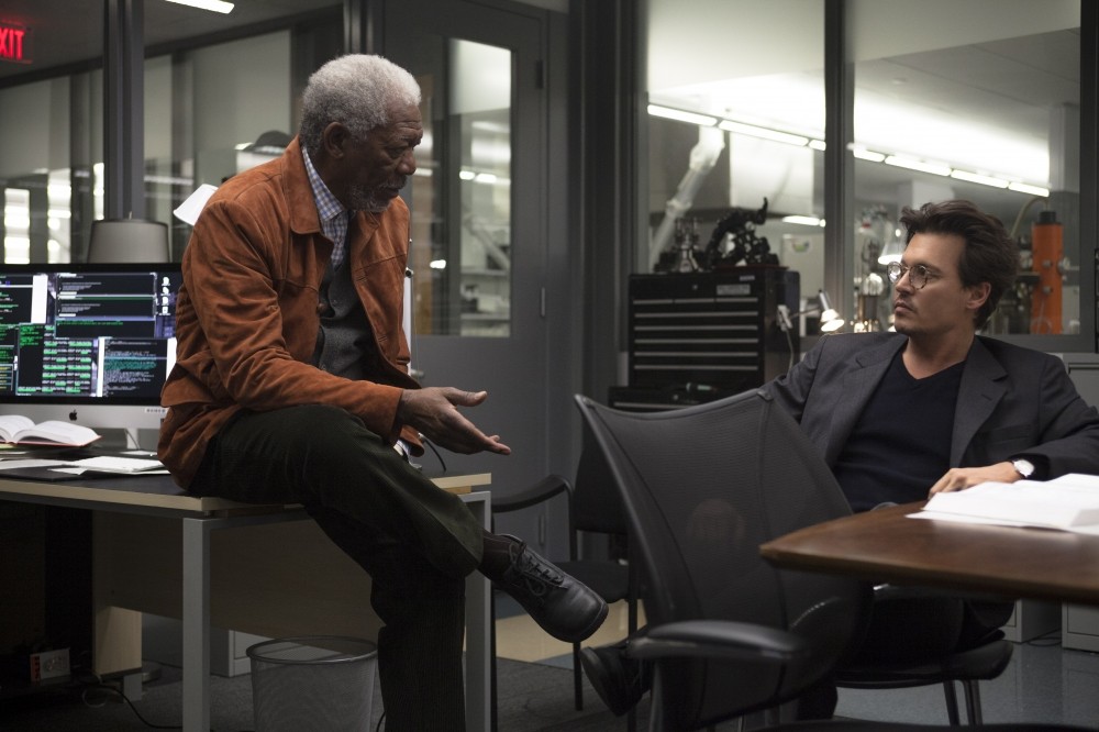 Morgan Freeman stars as Joseph Tagger and Johnny Depp stars as Will Caster in Warner Bros. Pictures' Transcendence (2014)