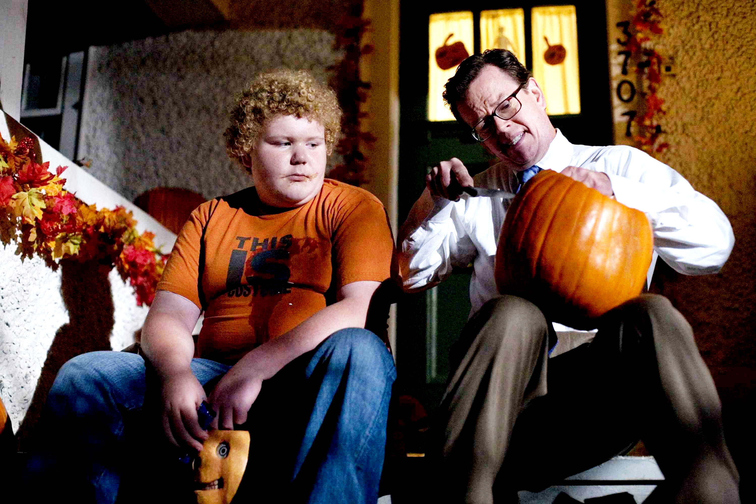 Brett Kelly stars as Charlie Corrigan and Dylan Baker stars as Steven Wilkins in Warner Bros. Pictures' Trick 'r Treat (2009). Photo credit by Joseph Lederer.