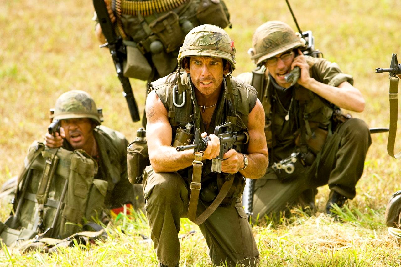 Robert Downey Jr., Ben Stiller and Jay Baruchel in DreamWorks Pictures' Tropic Thunder (2008)