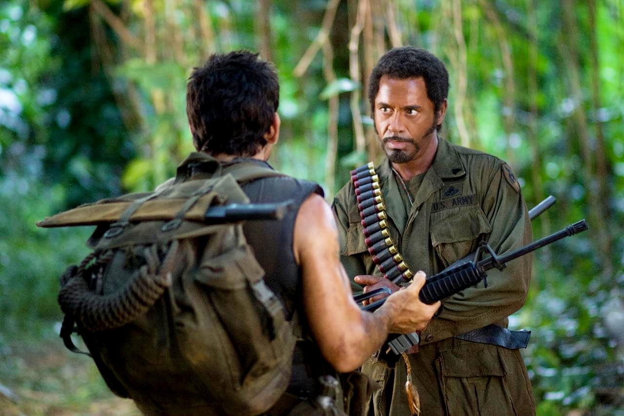 Ben Stiller stars as Speedman and Robert Downey Jr. stars as Kirk Lazarus in DreamWorks Pictures' Tropic Thunder (2008)