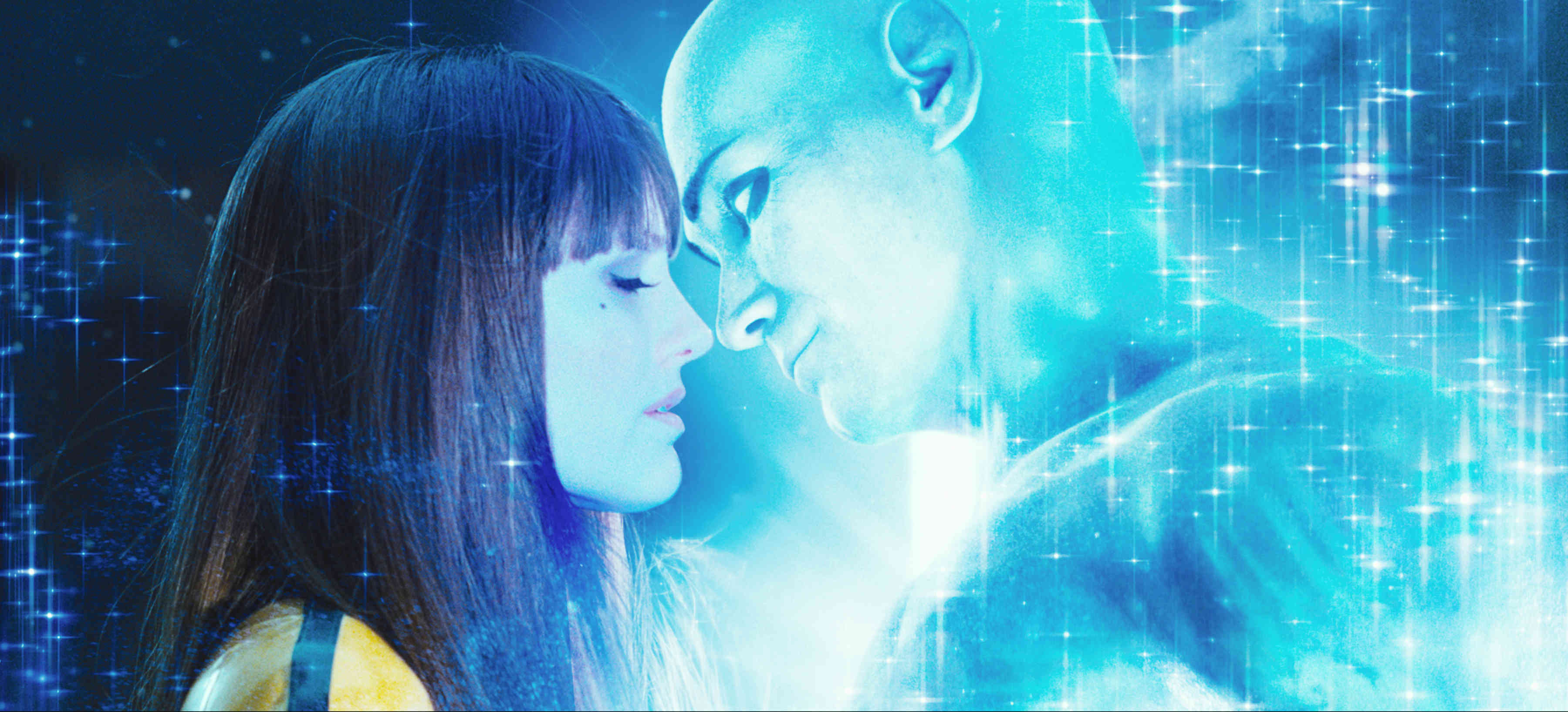 Malin Akerman stars as Laurie Juspeczyk, aka Silk Spectre and Billy Crudup stars as Jon Osterman, aka Dr. Manhattan in Warner Bros Films' Watchmen (2009)