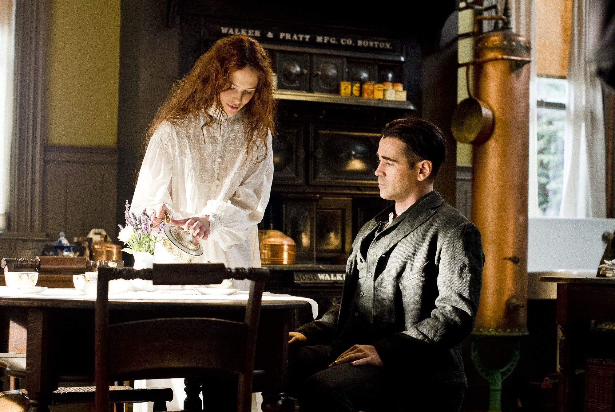 Jessica Brown Findlay stars as Beverly Penn and Colin Farrell stars as Peter Lake in Warner Bros. Pictures' Winter's Tale (2014)