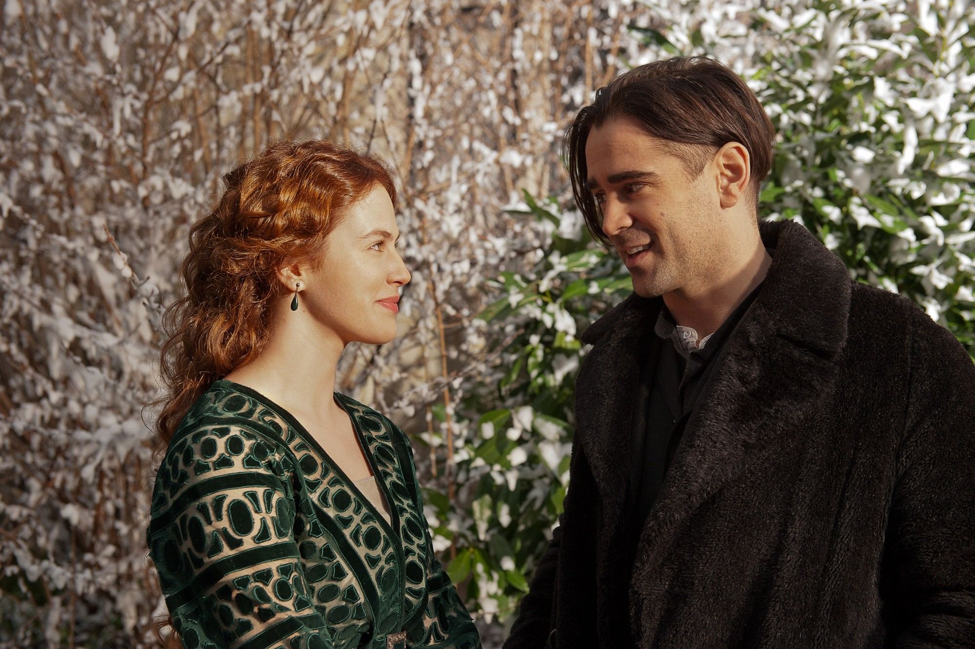 Jessica Brown Findlay stars as Beverly Penn and Colin Farrell stars as Peter Lake in Warner Bros. Pictures' Winter's Tale (2014)