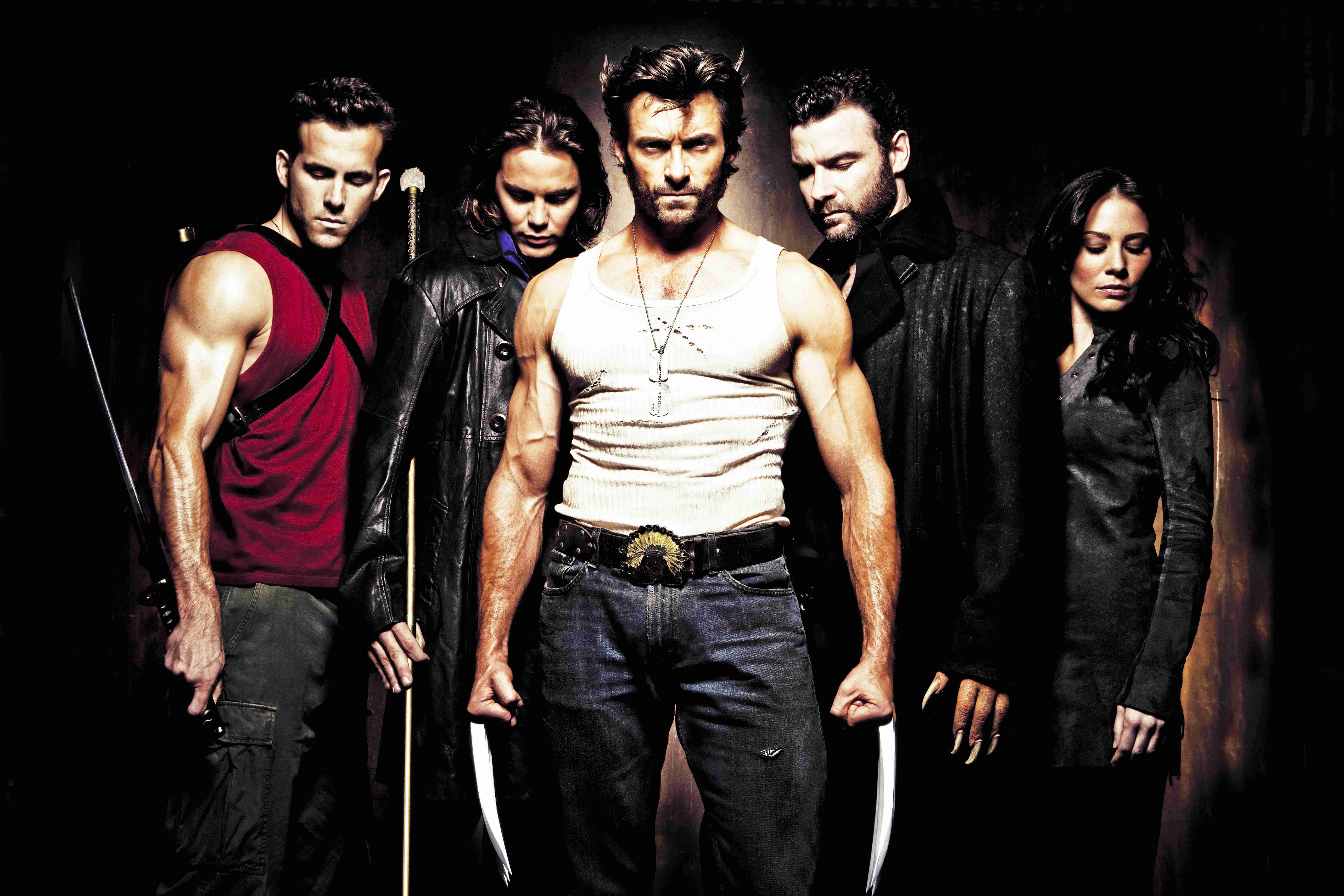 Ryan Reynolds, Taylor Kitsch, Hugh Jackman, Liev Schreiber and Lynn Collins in The 20th Century Fox Pictures' X-Men Origins: Wolverine (2009)