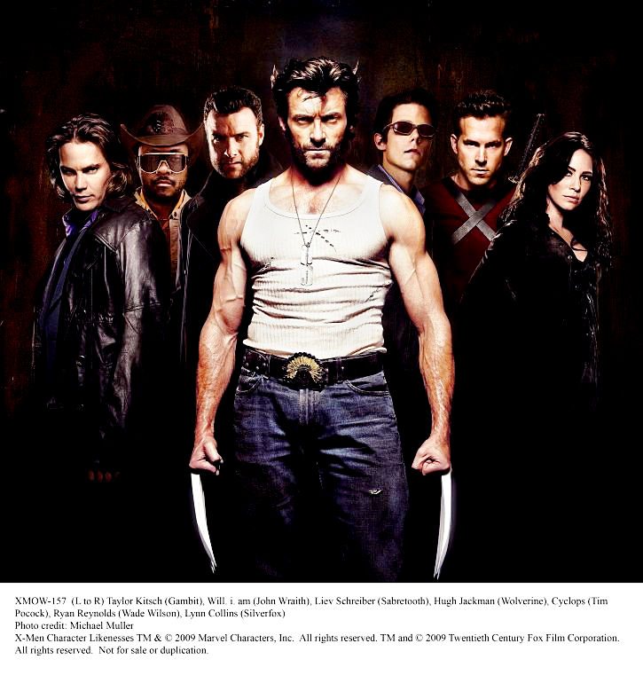 Taylor Kitsch, will.i.am, Liev Schreiber, Hugh Jackman,Tim Pocock, Ryan Reynolds and Lynn Collins in The 20th Century Fox Pictures' X-Men Origins: Wolverine (2009)