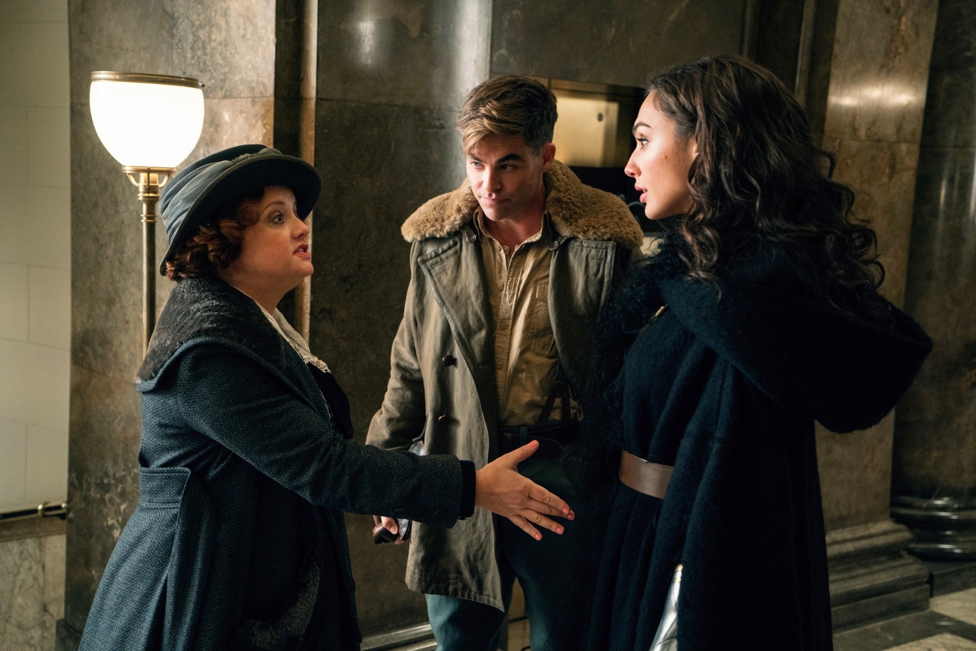 Lucy Davis, Chris Pine and Gal Gadot in Warner Bros. Pictures' Wonder Woman (2017)