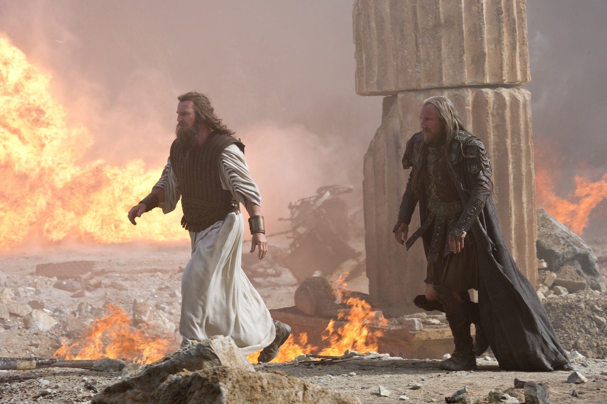 Liam Neeson stars as Zeus and Ralph Fiennes stars as Hades in Warner Bros. Pictures' Wrath of the Titans (2012). Photo credit by Jay Maidment.