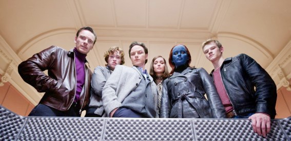 Michael Fassbender, Caleb Landry Jones, James McAvoy, Rose Byrne, Jennifer Lawrence and Lucas Till in 20th Century Fox's X-Men: First Class (2011)