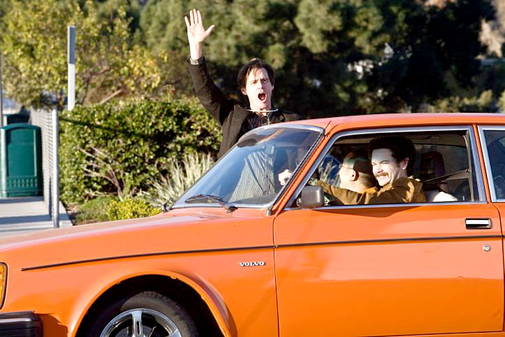 Jim Carrey, Aaron Takahashi and Danny Masterson in Warner Bros. Pictures' Yes Man (2008). Photo credit by Melissa Moseley.