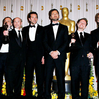 Joe Letteri, Stephan Rosenbaum, Bradley Cooper, Gerard Butler, Richard Baneham, Andrew R. Jones in The 82nd Annual Academy Awards (Oscars) - Press Room