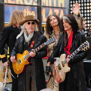 Tom Hamilton, Brad Whitford, Steven Tyler, Joe Perry, Aerosmith in Aerosmith Performing Live During The Today Show Concert Series
