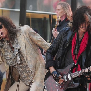 Steven Tyler, Tom Hamilton, Joe Perry, Aerosmith in Aerosmith Performing Live During The Today Show Concert Series