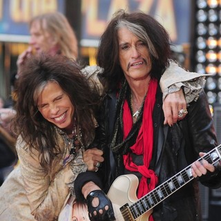Tom Hamilton, Steven Tyler, Joe Perry, Aerosmith in Aerosmith Performing Live During The Today Show Concert Series