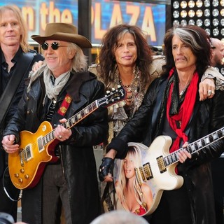 Tom Hamilton, Brad Whitford, Steven Tyler, Joe Perry, Aerosmith in Aerosmith Performing Live During The Today Show Concert Series