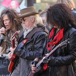 Steven Tyler, Brad Whitford, Joe Perry, Aerosmith in Aerosmith Performing Live During The Today Show Concert Series
