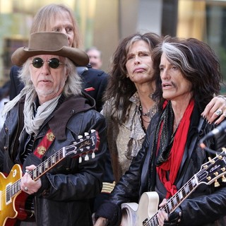 Tom Hamilton, Brad Whitford, Steven Tyler, Joe Perry, Aerosmith in Aerosmith Performing Live During The Today Show Concert Series